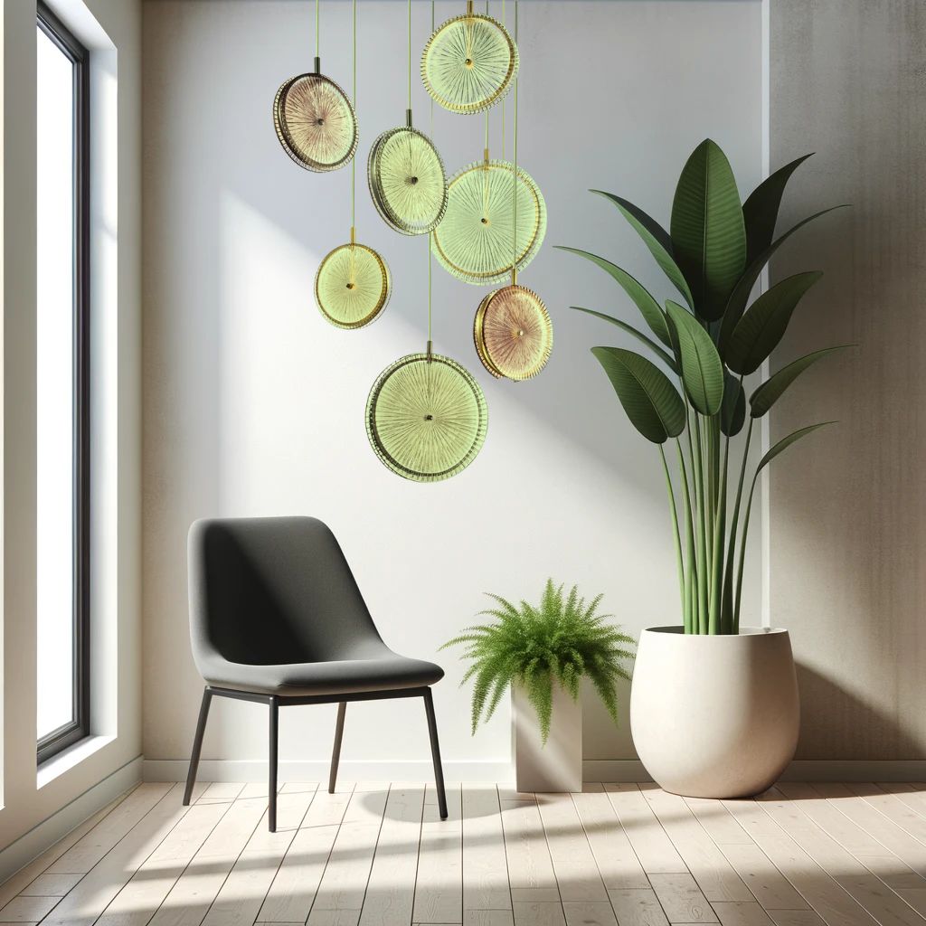 Ambiente fresco e naturale con lampade lulù di colore verde